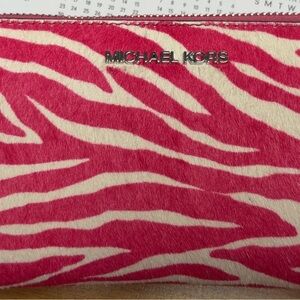 Michael Kors Fuchsia and Cream Zebra zip around wallet